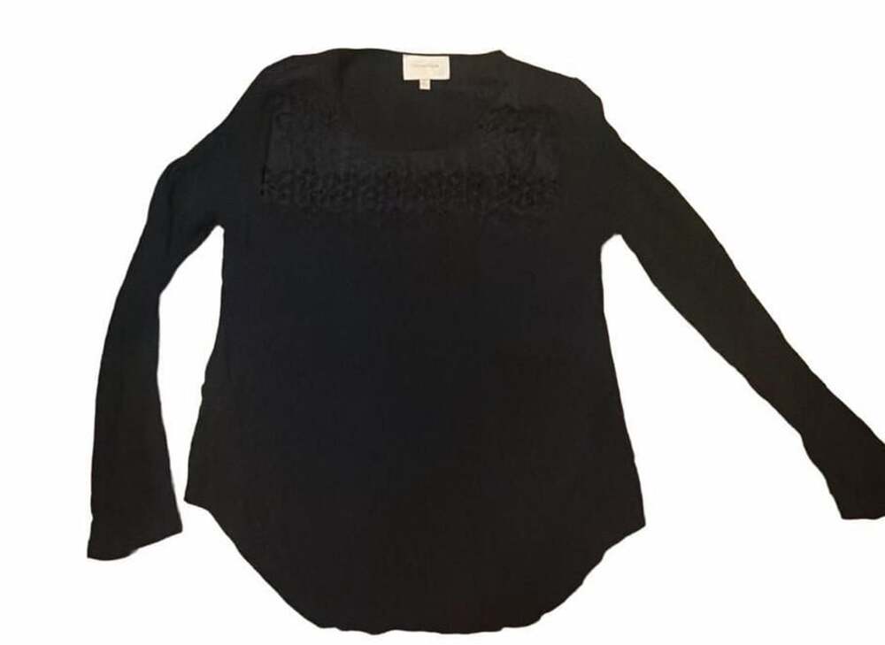 Skies Are Blue Black Long Sleeve Top With Crochet Yoke M